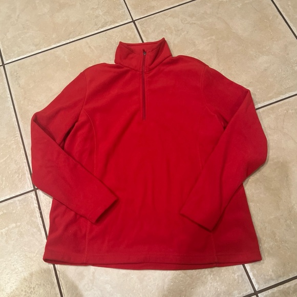 Lands' End Womens Fleece Pullover Size M 10/-12 Red 1/4 Zip Long Sleeve Jacket - Picture 1 of 1